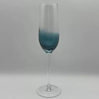 Buy Dark Teal Blue Crackle Glass Slim Wine Champagne Glass 9 3/4” Tall Large • 19.57£