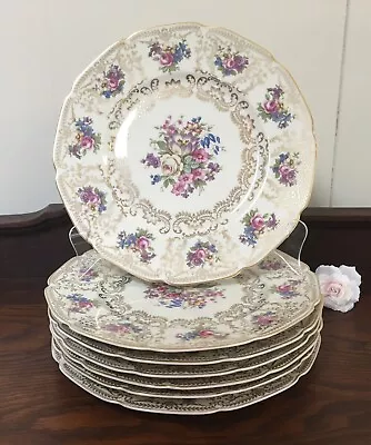 Buy 7 Gorgeous Dinner Plates Heinrich & Co Dresden Flowers & Gold Laurel & Scrolls • 78.28£