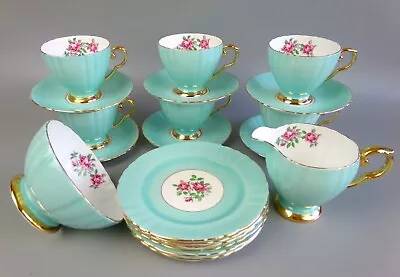 Buy Turquoise Vintage Tea Set Service By Royal Grafton. Pink Roses. Cups Plates Etc. • 65.99£