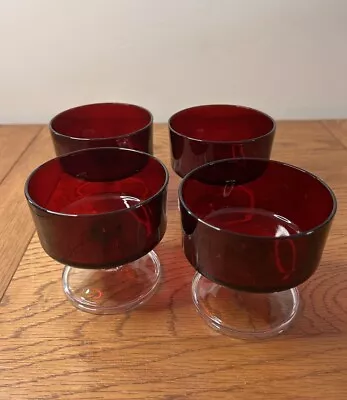 Buy 6 Luminarc French Ruby Red Glass Sundae Trifle Dessert Bowl Dishes Vintage 70’s • 14.99£