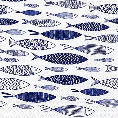 Buy Nautical Fish Paper Napkins Sea Theme Blue White Party Serviette 3 Ply Decoupage • 3.99£