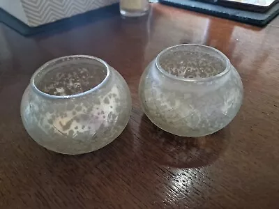 Buy Silver Crackle Glass Tea Pair Tea Light Holders • 0.99£