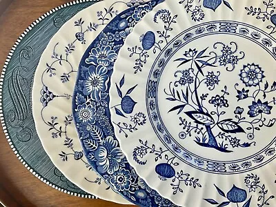 Buy Vintage Mismatched China Dinner Plates ~ Set Of 4 ~ Blue & White • 39.14£