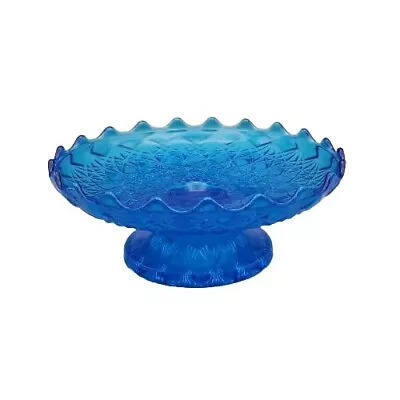 Buy Vtg Fenton Glass Cut & Block Colonial Blue Pedestal Glass Dessert Plate Retro • 27.95£