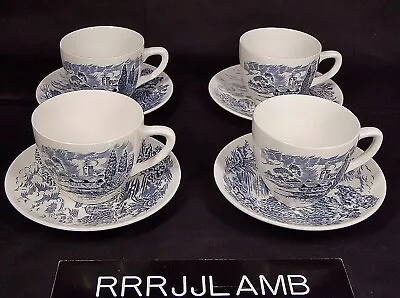 Buy Wedgewood Countryside China Set Of 4 TEA CUPS & SAUCERS Blue & White • 17.63£
