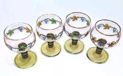 Buy Set Of 4 Cocktail Glasses Vintage German Roeme Grape Vine Transfer Gold Leaf Rim • 35.41£