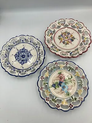Buy THREE Fabulous Vintage RCCL + 1 Other Portuguese Pierced Hand Painted Plates • 13£