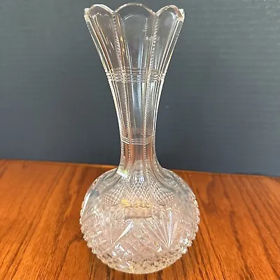 Buy Vintage Antique Leaded Crystal Pressed Glass Heavy Vase 8.5  Tall Ornate • 9.29£