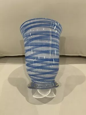 Buy Art Glass Blue -White Swirl Decorative Heavy  Vase Pre Owned Decor • 32.62£