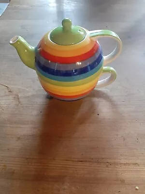 Buy Rainboe Teapot And Cup Set For 1 - Rainbow Colours. • 4.95£