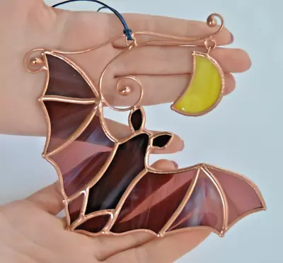 Buy Stained Glass Bat With Moon Suncatcher, Windows Hangings Decoration • 40.14£
