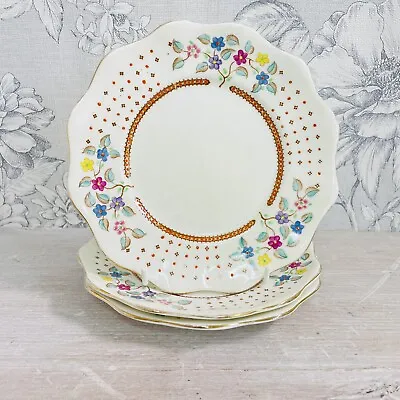 Buy Foley China Primrose Side Plates Floral Dots Pink Blue 8  Salad Dessert X3  • 6.99£