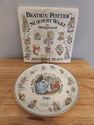 Buy BEATRIX POTTER Wedgwood Nursery Ware 1981 Birthday Plate In Box Peter Rabbit • 15£