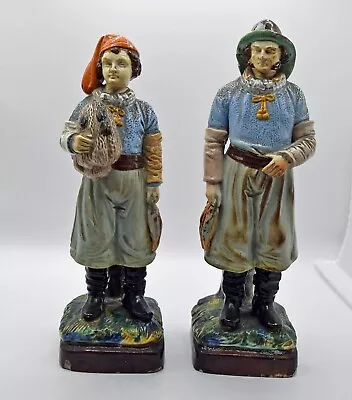 Buy Pair Of  Victorian Majolica Figures Of Continental Fishermen C1860s • 52£
