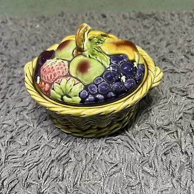 Buy Antique Sarreguemines Majolica Basket With Fruits Lid • 24.99£