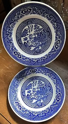 Buy VTG 2PC Plates Royal China Blue Willow Ware Handled Serving Platter Cake Round • 24.04£