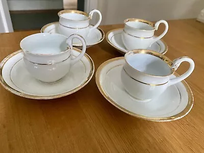 Buy Set Of 4 Antique White & Gold Meissen Cups & Saucers, Snake/Swan Handles • 2.99£