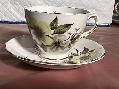 Buy Vintage Cup And Saucer Royal Vale Bone China, Made In England, Green Floral. • 13.97£