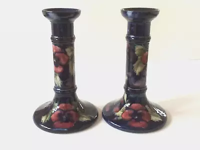 Buy Large Pair Of Early Moorcroft Poppy Design Candlesticks _ Blue Signature & Vgc • 325£