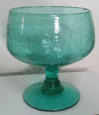 Buy Blenko Blue/Green Crackle Glass Footed Bowl/Compote MINT • 44.73£