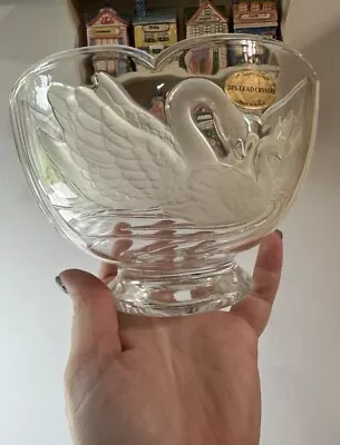 Buy Vintage French 24% Lead Crystal Frosted Swan Bowl Serving Dish • 9.32£