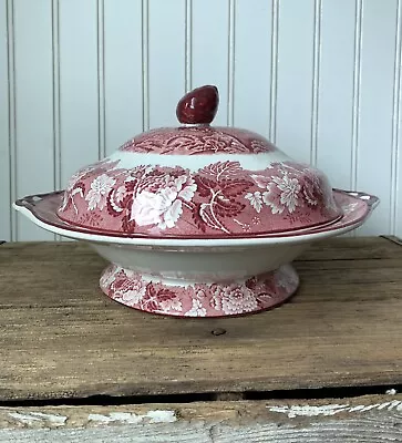 Buy Vintage Woodsware Red Transferware English Scenery Footed Covered Vegetable Dish • 93.18£