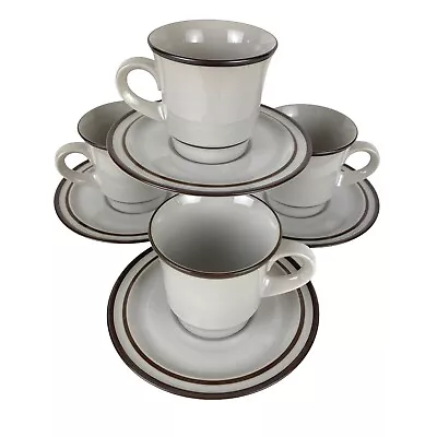 Buy Noritake Tundra Stoneware Set Of 4 Cups And Saucers White With Brown Trim • 26.09£