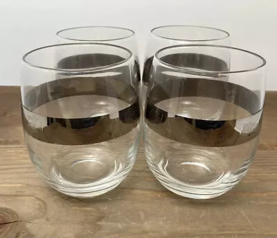 Buy 4 Vintage MCM Roly Poly Glasses Construction Ad Platinum Band 12 Oz • 27.95£