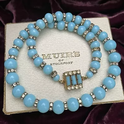 Buy Vintage Art Deco Czech? French? Spun Turquoise Glass Bead & Necklace Box Clasp • 39.90£