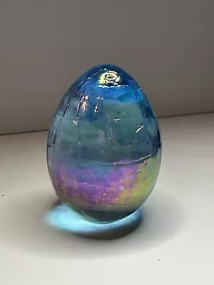 Buy Vintage OBG Crackle Iridescent Egg Shaped Paperweight, Signed And Dated 1987 • 23.30£