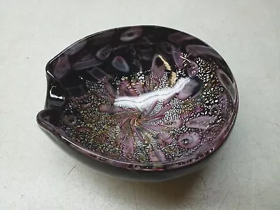 Buy Murano Of Italy Black Amethyst Art Deco Glass Bowl With Gold Silver Purple Brown • 48.22£