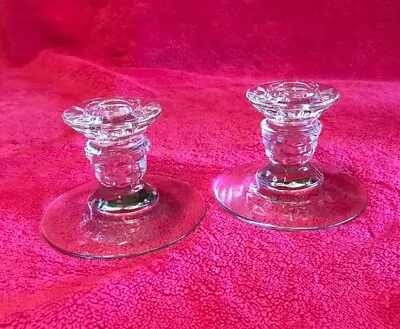 Buy Vintage Fostoria American Cube Glass 3” Tall Set Of 2 Candle Holders FLAWLESS! • 9.31£