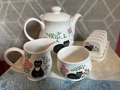 Buy Sadler Teapot Set- 'Black Cat' Teapot 4 Items- Vintage Decorative Ceramics-GC • 24.95£