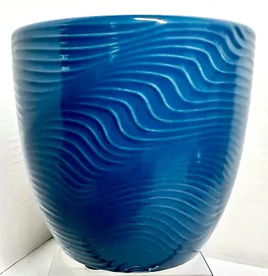 Buy NEW Blue Ceramic Planter Pot With Embossed Optical Design 4.75  • 12.11£