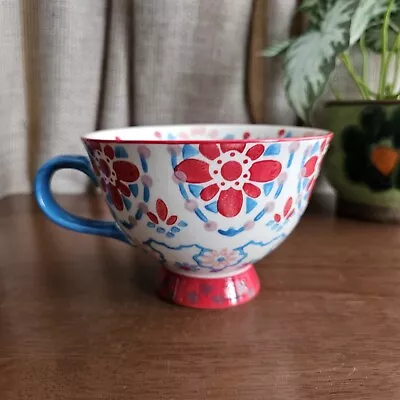 Buy Tesco Hand Painted Mug Stoneware Footed Pedestal Cup Red Blue Large Moroccan  • 14.95£