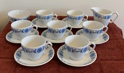 Buy Alfred Meakin Blue Floral Pinwheel, 7 Duos, Cups & Saucers Plus Milk & Sugar • 8£