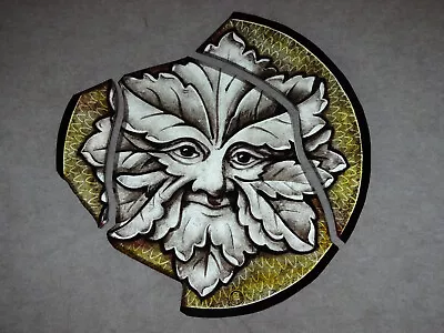 Buy Stained Glass GREEN MAN Hand Painted Kiln Fired Diameter- 170mm Antique Style • 13.99£