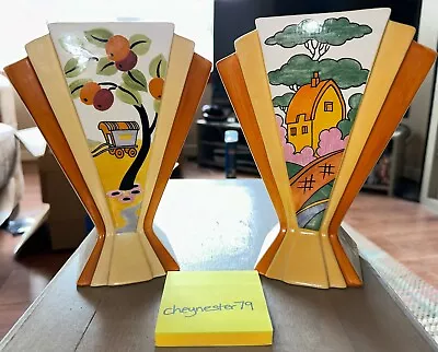 Buy Clarice Cliff Ltd Edition Deco Reproduction Vases “Caravan” + “Orange Roof “ • 140£