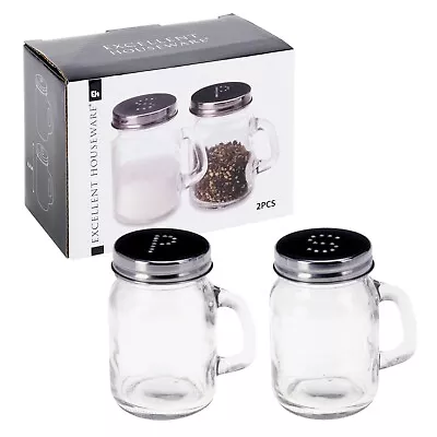 Buy Salt And Pepper Shaker Pots Set Glass Dispenser Storage Cruet Mason Jars X2 • 6.99£