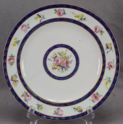 Buy Sevres Hand Painted Pink Rose Floral Cobalt & Gold Plate Circa 1793-1800 AS IS • 462.08£