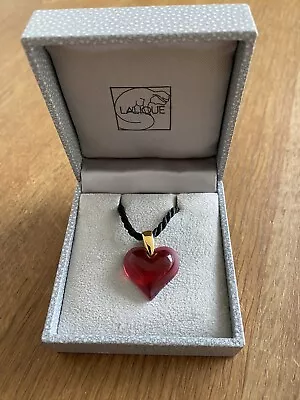 Buy Lalique Crystal Red Heart Pendant With Gold Chain And Silk Cord • 150£