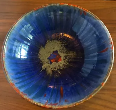 Buy Studio Pottery Art Bowl Flambe Drip Glaze Style Blues Red 11.5 Inch Signed • 41.94£