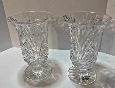 Buy Pair Of 2 Vintage DePlomb Lead Crystal Clear Vases/Candle Holders • 18.59£