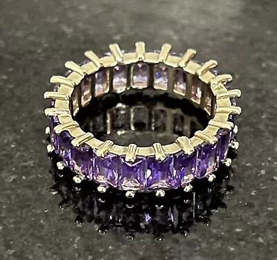 Buy Vintage Amethyst Faceted Glass Eternity Ring Band Channel Prong Size 7 Gold Tone • 15.53£