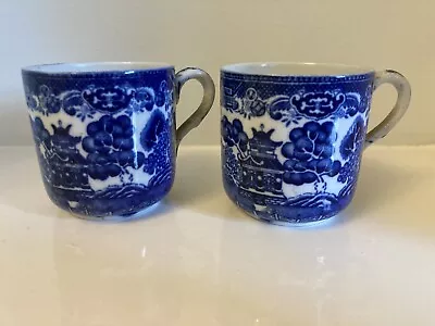 Buy Vintage Old Willow Adderley Ware Pair Of Coffee / Chocolate Cups Blue And White • 4.50£