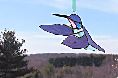 Buy Purple And Turquoise Stained Glass Hummingbird • 41.94£