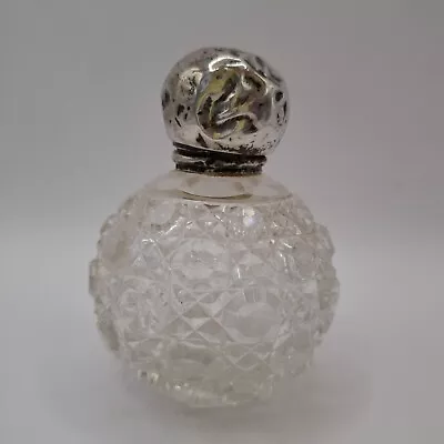 Buy Antique Victorian Cut Glass Perfume Bottle Sterling Silver Top/lid • 6£