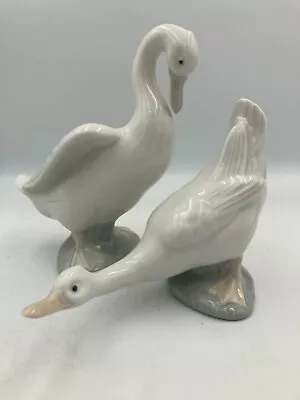 Buy NAO Lladro Daisa Pair Of White Glazed Porcelain Duck Goose Collectable Figurines • 6£