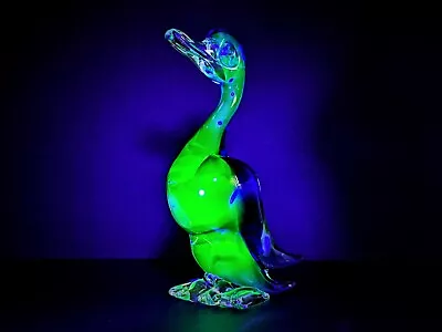Buy Murano Blue & Clear Uranium Glass Duck, Bird Sculpture • 59£