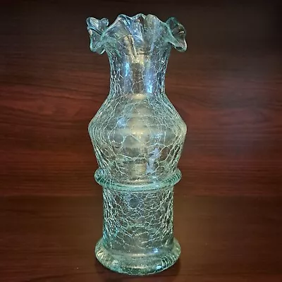 Buy Vintage Crackle Glass Ruffled Edge Bud Vase Pitcher Clear Glass 9 Inch Tall  • 18.63£